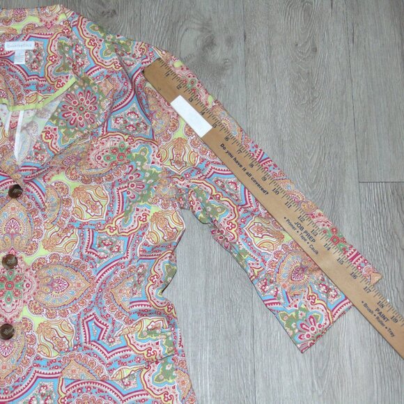 Charter Club Womens Long Sleeve Blouse Top Large Cotton Multicolor Paisley - Picture 9 of 9